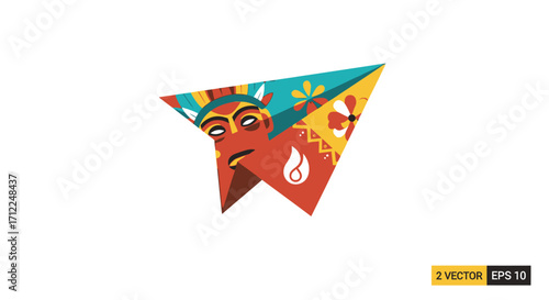 Stylized Paper Airplane with Intricate Cultural Designs and Vibrant Colors.