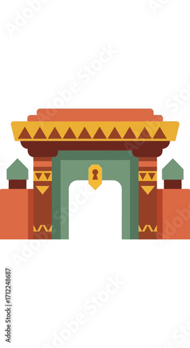 Stylized Traditional Asian Gateway Arch Vector Illustration.