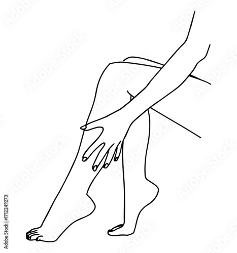 Female aesthetic legs and hand drawn in line art style