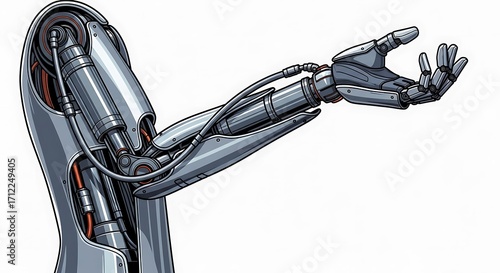 Robot arm outstretched.