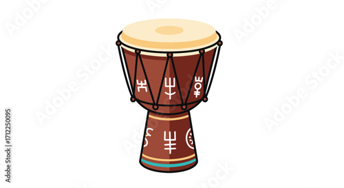 Traditional African djembe drum musical instrument vector illustration.