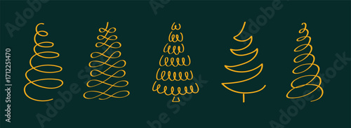 Hand drawn Christmas tree doodles, spiral and curly line fir trees sketch set, simple holiday decoration design