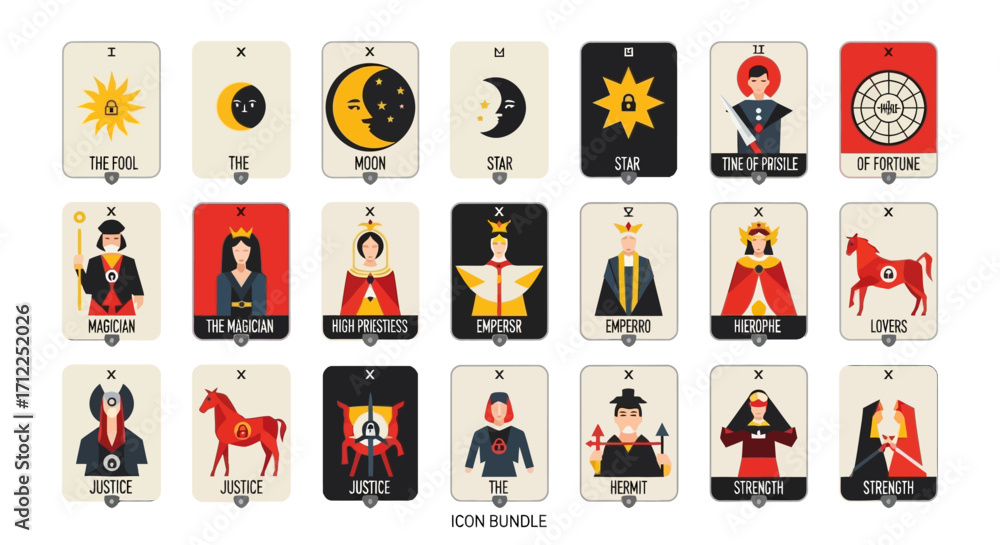 Fototapeta premium Vector Illustration Set of Mystical Tarot Style Cards.
