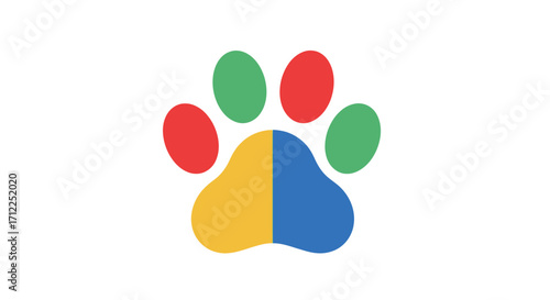 Vibrant and colorful paw print graphic design element.