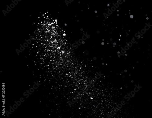 Floating Snow Particles on Black Background