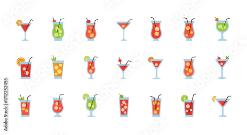 Vibrant collection of assorted cocktail drink illustrations.