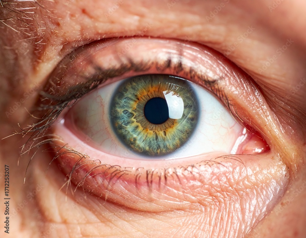 Fototapeta premium Clear Green Human Eye Close-Up, Detailed Iris, Macro Photography