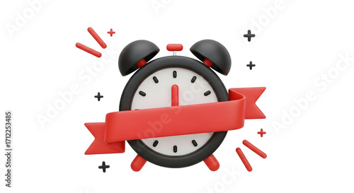 3d Render of an Alarm Clock with Red Ribbon