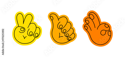 Vector line simple illustrations, hands and gestures in outline style, stickers, print and poster design