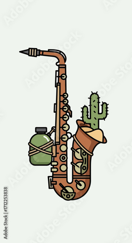 Vintage Saxophone Decorated with Desert Elements.