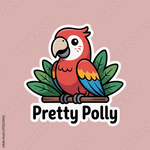 Kawaii animals cute cartoon parrot, pretty polly illustration is suitable for childrens books, products, stationery, and nursery decor.