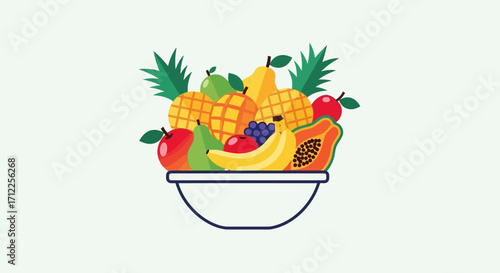 A colorful assortment of fresh fruits in a white bowl.