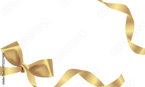 golden  celebrayion card with bow on white background 