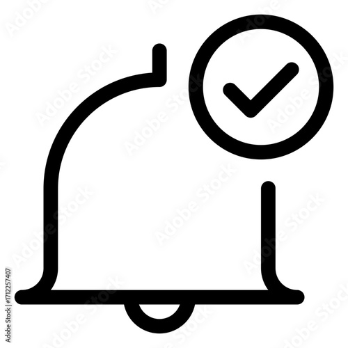 Alarm bell with checkmark representing notification confirmation and alert management for apps and websites