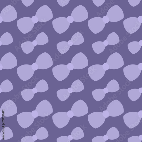 Lilac bow. Repeating vector pattern. Endless ornament of cute bow ties of different sizes. Isolated purple background. Flat style. Idea for web design.