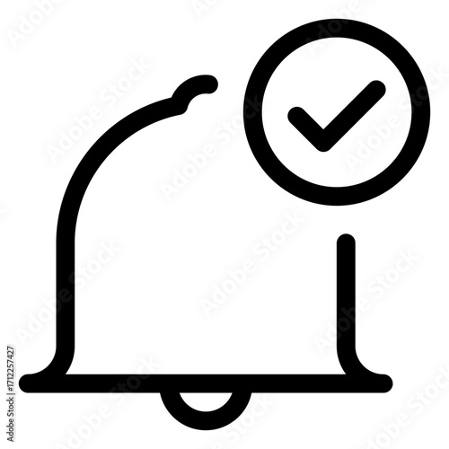 Alarm bell with checkmark for notifications and alerts in applications and websites