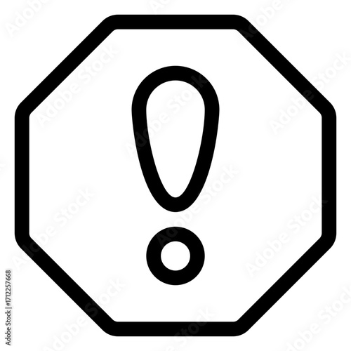 Bold alert sign in octagon shape for notifications and warning messages in digital applications