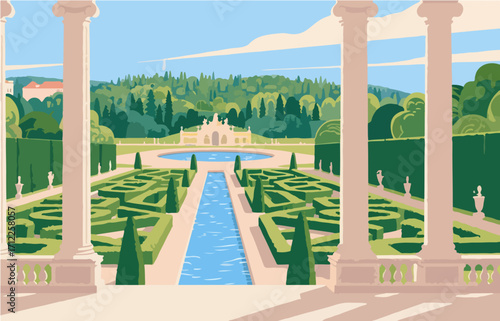 European architecture and scenery, vector graphics