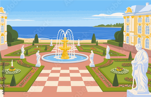 European architecture and scenery, vector graphics