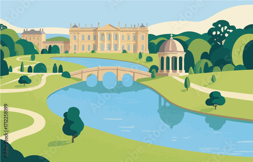 European architecture and scenery, vector graphics
