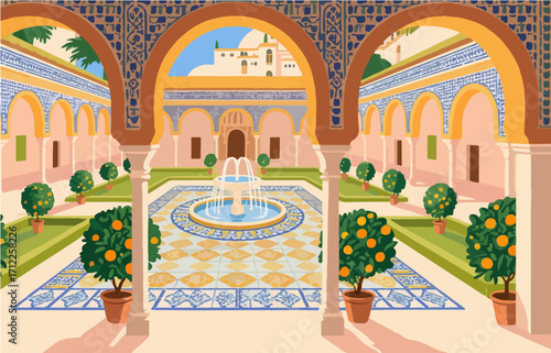 European architecture and scenery, vector graphics