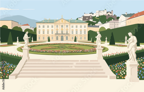 European architecture and scenery, vector graphics