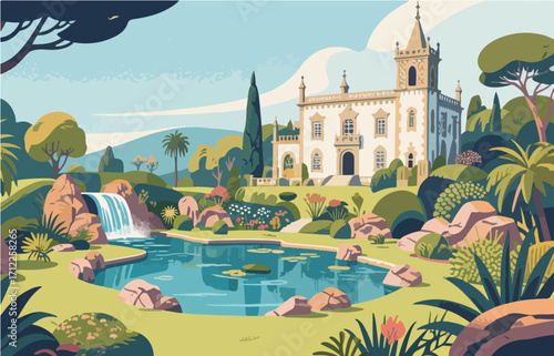 European architecture and scenery, vector graphics