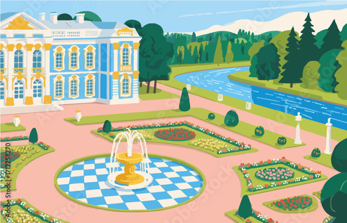 European architecture and scenery, vector graphics