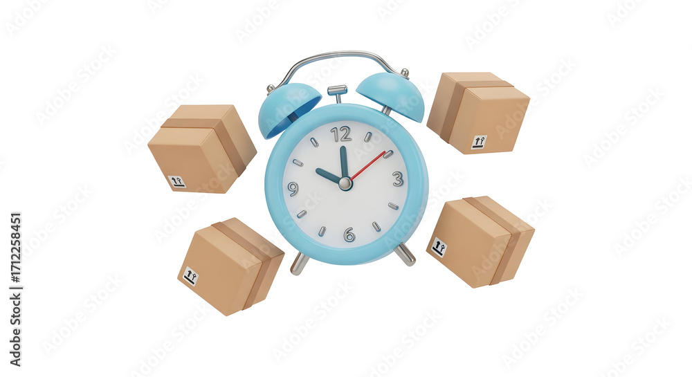 Fototapeta premium Clock and Packages, Time sensitive Shipping