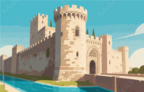 European architecture and scenery, vector graphics