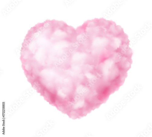 Pink heart cloud. fluffy shape, romantic symbol. Love sign. Pastel colors Valentines day isolated weather element. Softness cloudscape. Smoke and fog texture. Vector realistic cumulus illustration