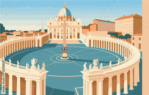 European architecture and scenery, vector graphics