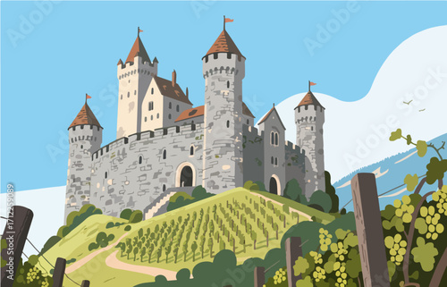 European architecture and scenery, vector graphics