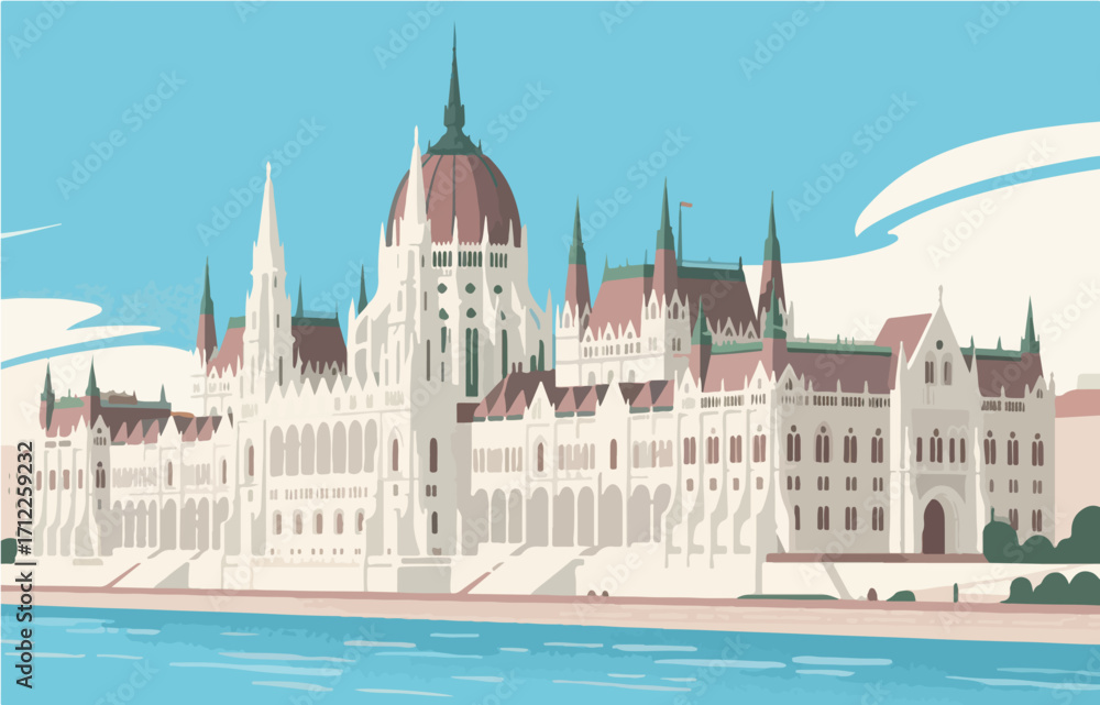 Obraz premium European architecture and scenery, vector graphics