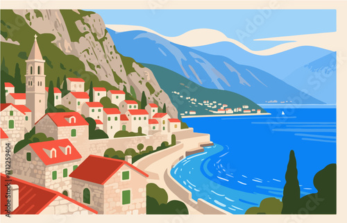 European architecture and scenery, vector graphics