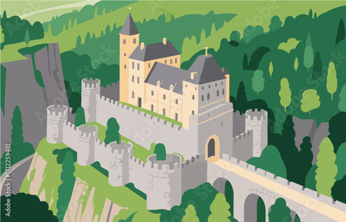 European architecture and scenery, vector graphics
