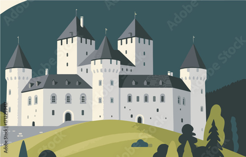 European architecture and scenery, vector graphics