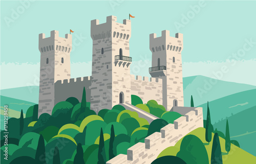European architecture and scenery, vector graphics