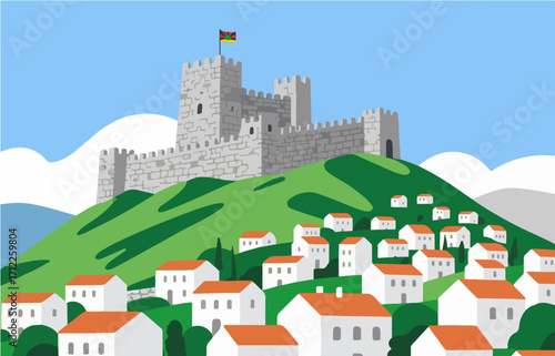 European architecture and scenery, vector graphics