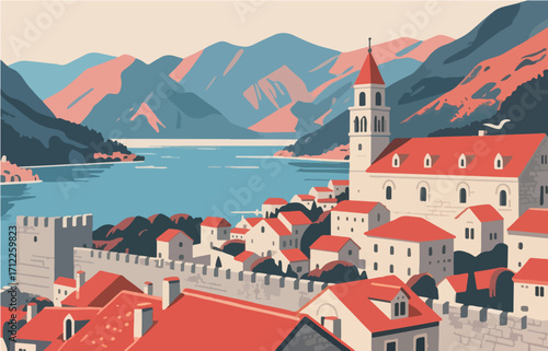 European architecture and scenery, vector graphics