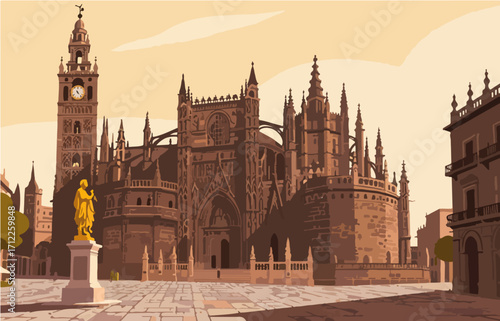 European architecture and scenery, vector graphics