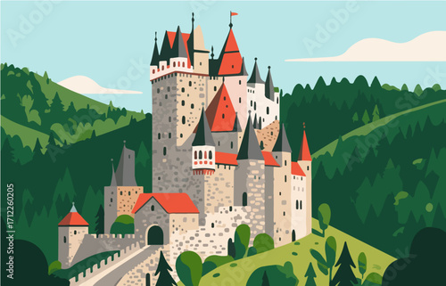 European architecture and scenery, vector graphics