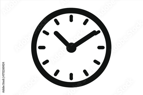Clock face icon vector illustration. Simple black silhouette sign. Time symbol for deadline, schedule, and appointment concepts. Watch timer graphic for web design. Minute.