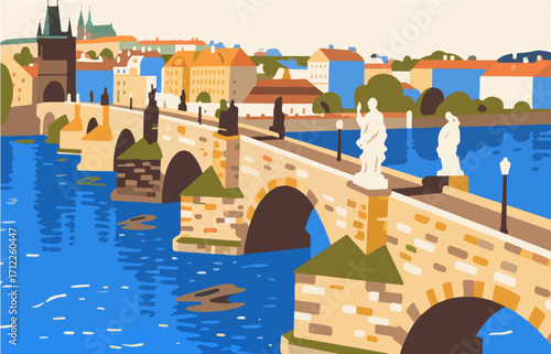 European architecture and scenery, vector graphics
