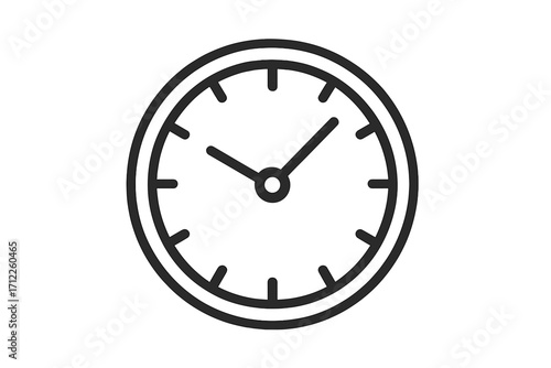 Clock icon vector illustration. Simple line art symbol for time management. Minimalist watch pictogram for web design. Concept of deadline, schedule, minute and hour.