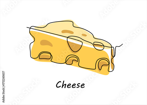 Single line art of a cheese wedge with holes. line icon-continuous line drawing. Editable stroke.