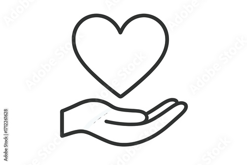 Heart in hand line icon. Charity, donation, and volunteering concept. Symbol of love, care, kindness, and support. Vector outline illustration for health, hope, and social help.