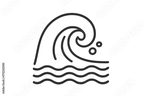 Ocean wave line icon. Simple sea surf symbol in a linear style. Water splash outline. Vector logo for nature, travel, summer vacation. Minimalist curling storm drawing.