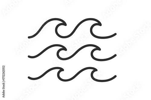 Wave line icon set. Simple water sea ocean symbol collection. Vector illustration of surf ripple stream current. Minimalist black and white graphic design element for logo or pattern.