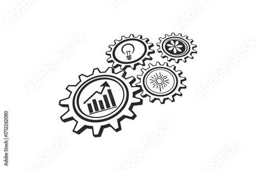 Interlocking Gears with Business Icons cogwheels machinery